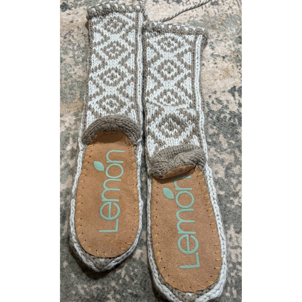 Lemon Calf Knit Slippers Suede Soles